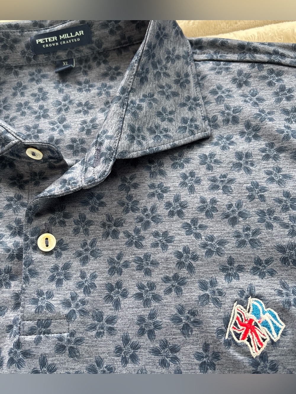 Peter Millar Crown Crafted Mens XL Polo Shirt Mini Floral Scotland UK Flags RARE